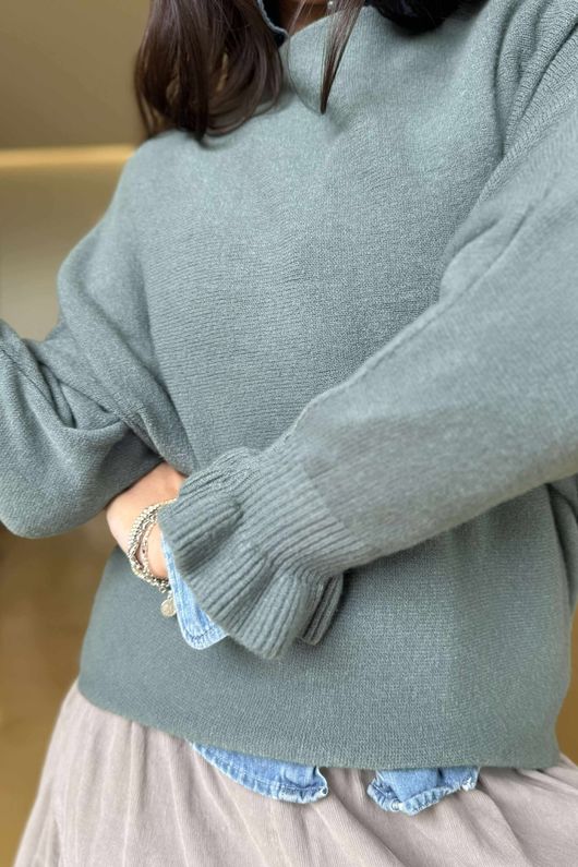 Conrad Batwing Ruffle Cuff Knit Deep Sage